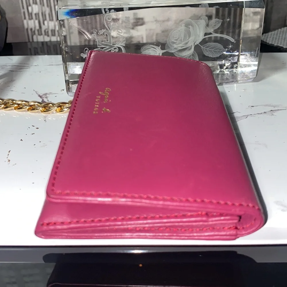 Agnes B. Pink Leather Card Holder with Gold Chain